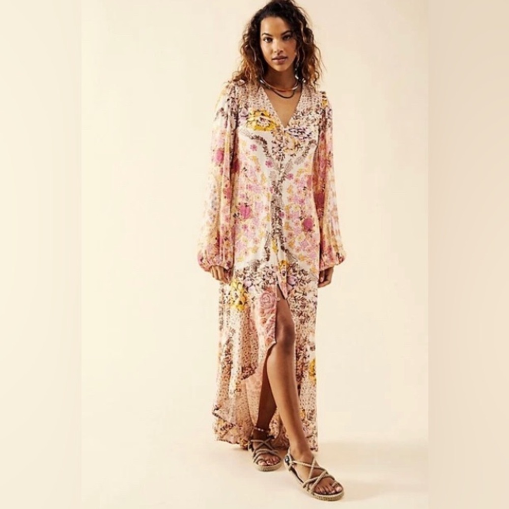 Free People Women's Marais Printed Midi maxi Hi-Lo Dress  Size Small boho arsty